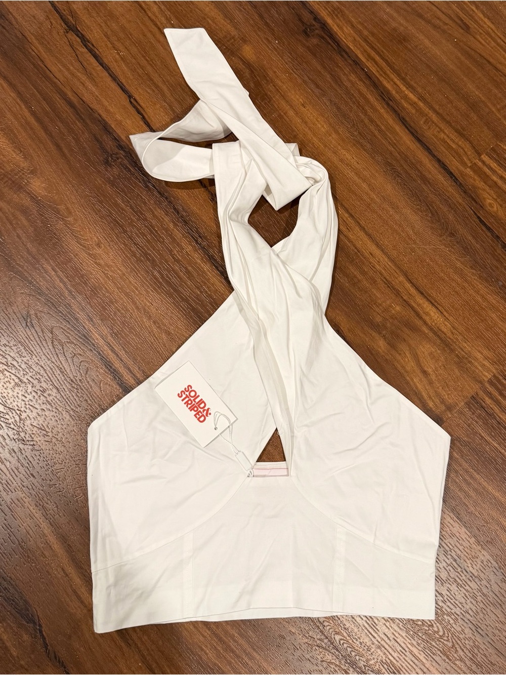 SOLID & STRIPED White Cross-Front Halter Top